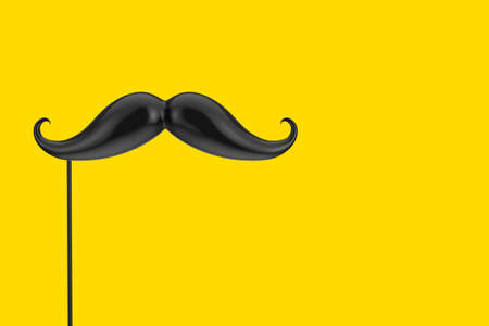 Black Masquerade Mustaches on stick Mask on a yellow background. 3d Renderingの写真素材