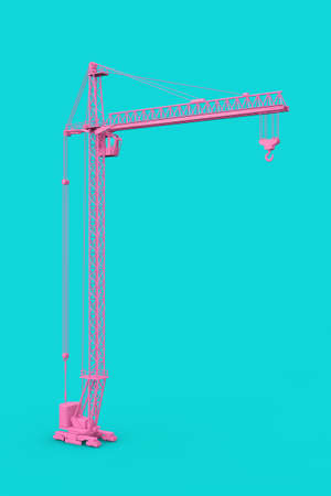Pink Tower Hoisting Crane in Duotone Style on a blue background. 3d renderingの写真素材