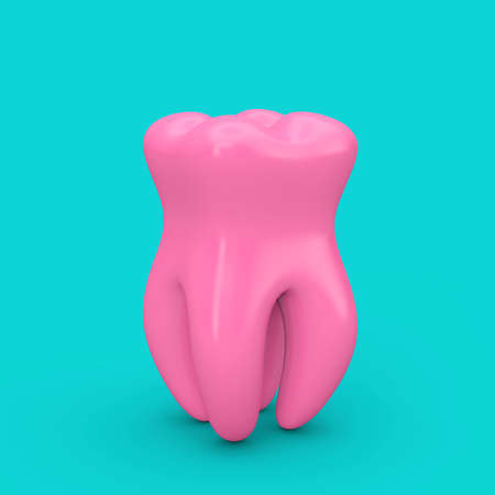 Pink Healthy Tooth in Duotone Style on a blue background. 3d renderingの写真素材