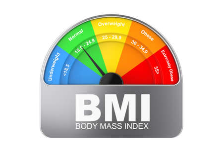 BMI or Body Mass Index Scale Meter Dial Gage Icon on a white background. 3d Renderingの写真素材