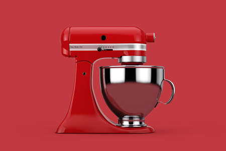 Old Red Kitchen Stand Food Mixer on a red background. 3d Renderingの写真素材
