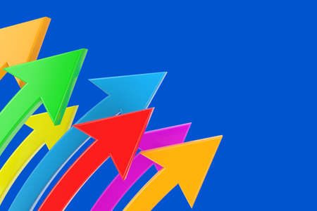 Business Concept. Multicolored Curved Arrows on a blue background. 3d renderingの写真素材