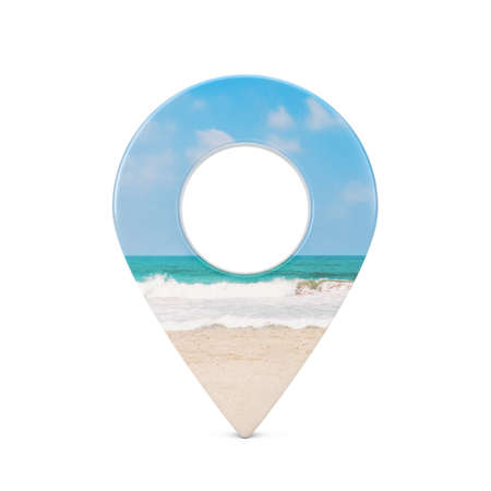 Map Pointer Pin with Ocean or Sea Coast View on a white background. 3d renderingの写真素材
