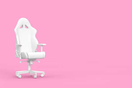 Professional Modern White Computer Gaming Armchair as Clay Style on a pink background. 3d renderingの写真素材