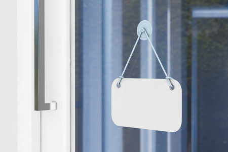 Blank Shop Door Signboard with Free Space for Your Design on a glass door background. 3d Renderingの写真素材