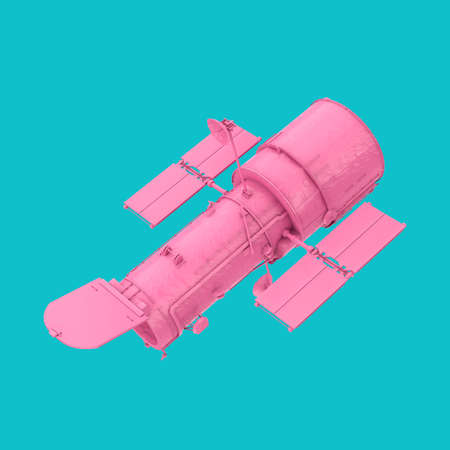 Pink Space Telescope Hubble in Duotone Style on a blue background. 3d Renderingの写真素材