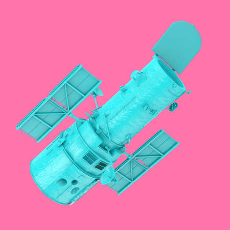 Blue Space Telescope Hubble in Duotone Style on a pink background. 3d Renderingの写真素材