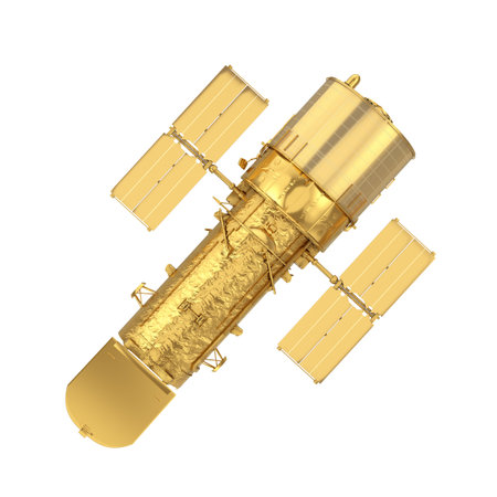 Golden Space Telescope Hubble on a white background. 3d Renderingの写真素材