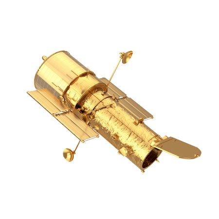 Golden Space Telescope Hubble on a white background. 3d Renderingの写真素材