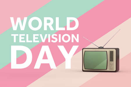 World Television Day Concept. Classic vintage TV with World Television Day Sign on a multicolored background. 3d Renderingの写真素材