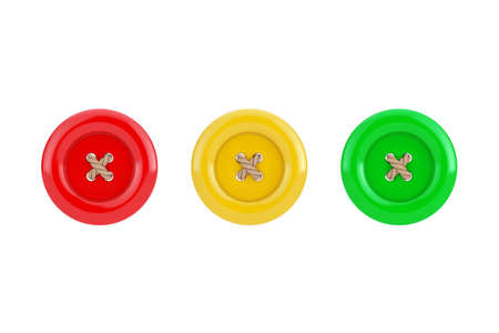 Set of Multicolored Clothing Buttons with Threads on a white background. 3d rendering