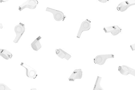 Many White Whistles in Clay Style on a white background. 3d Rendering
