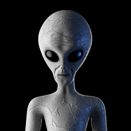 Portrait of Scary Gray Humanoid Alien on a black background. 3d Renderingの写真素材
