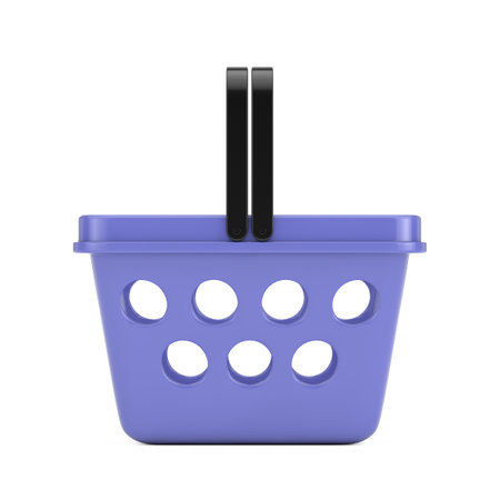 Blue Cartoon Minimal Style Grocery Shopping Basket on a white background. 3d Renderingの写真素材