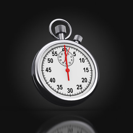 Classic Chrome Stopwatch on a black background. 3d Rendering