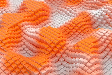 Wavy White and Orange Abstract Futuristic Polygons Cubes Structure Background extreme closeup. 3d...