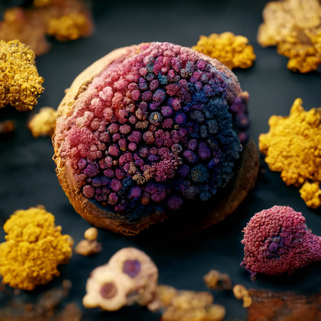 Microbiology Scientific Concept. Abstract Microbiology Microscopic View of Organic Substance, Bacteria, Cells or Microorganism Background extreme closeup. 3d Renderingの写真素材