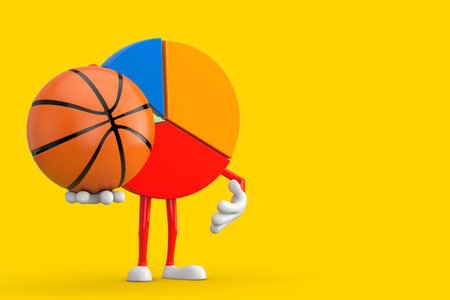 Info Graphics Business Pie Chart Character Person  with Red Retro Megaphone on a yellow background. 3d Renderingの写真素材