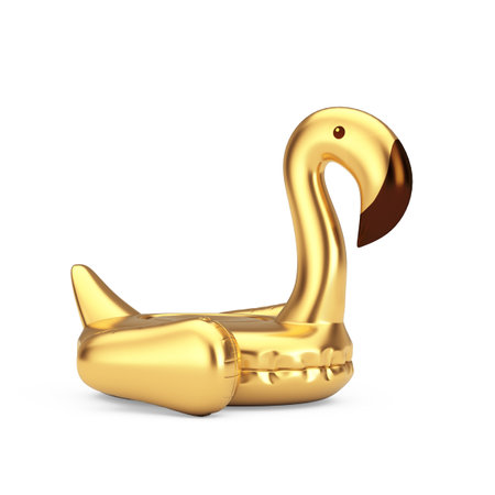 Summer Swimming Pool Inflantable Golden Flamingo Toy on a white background. 3d Renderingの写真素材