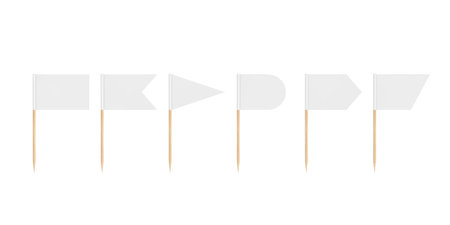 Set of Blank Mini Paper Pointer Flags in Different Shapes on a white background. 3d Renderingの写真素材