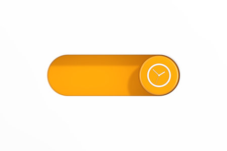 Yellow Toggle Switch Slider with Clock Icon on a white background. 3d Renderingの写真素材