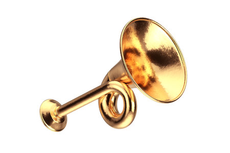 Golden Hunting Horn on a white background. 3d Rendering