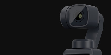 Closeup Pocket Handheld Gimbal Action Camera on a black background. 3d Rendering