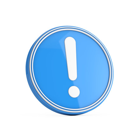 Exclamation Mark Icon in Blue Circle Button on a white background. 3d Renderingの写真素材