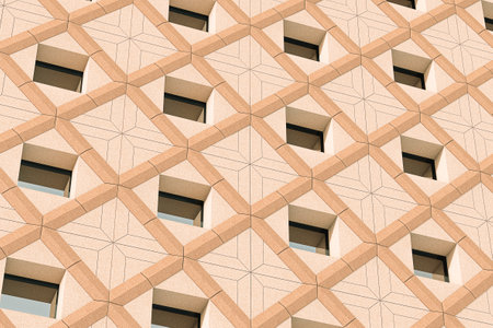 Modern Architecture of Office Building with Windows extreme closeup. 3d Renderingの写真素材