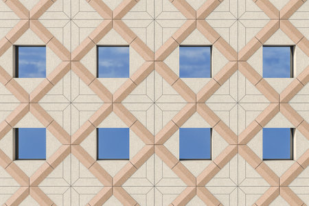 Modern Architecture of Office Building with Windows extreme closeup. 3d Renderingの写真素材