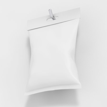 Food Snack, Chips, Cookies, Peanuts, Candy Package Bag Mockup Template on a white background. 3d Renderingの写真素材