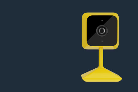 Yellow Modern Web Camera on a dark blue background. 3d Rendering