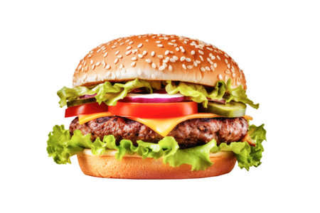 Hamburger or Burger with Cheese and Vegetables on a white background. Generative AIの素材
