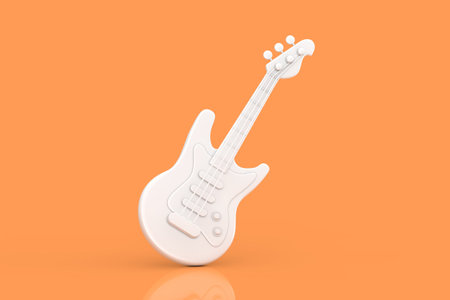 Duotone Abstract Cartoon White Electric Guitar Web Icon Sign on a yellow background. 3d Renderingの写真素材