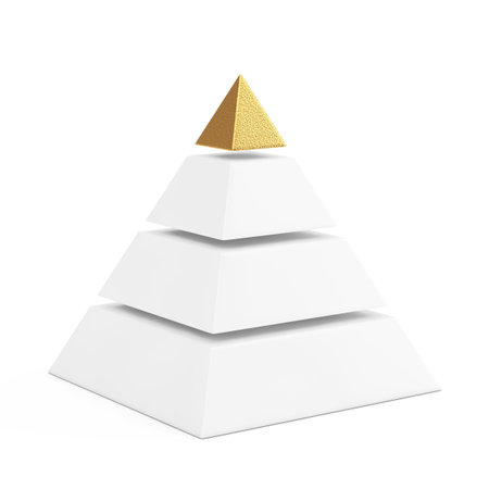 Hierarchy Concept. White Blocks Pyramid with Golden Top on a white background. 3d Renderingの写真素材