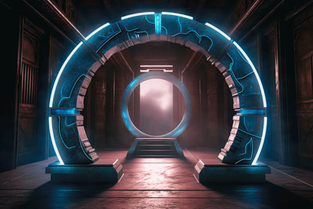 Blue Space Gate Portal to Another Worlds and Universe extreme closeup. Generative AIの素材