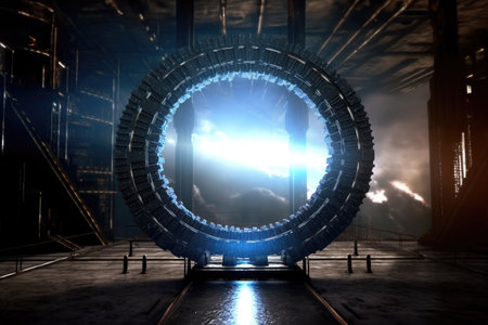 Blue Space Gate Portal to Another Worlds and Universe extreme closeup. Generative AIの素材