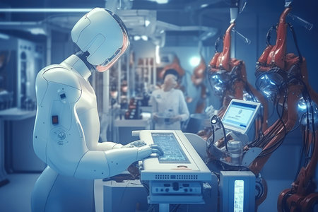 The Robot Performs Precise Work in the Laboratory extreme closeup. Generative AIの素材