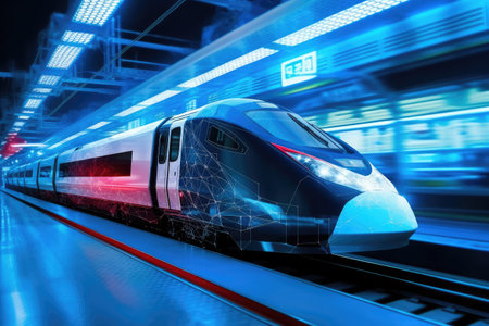 Futuristic Design High Speed Train Motion extreme closeup. Generative AIの素材