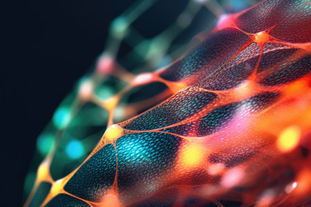 Web Abstract Creative Technology Network Background in Neon Colors extreme closeup. Generative AIの素材