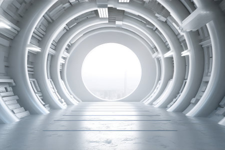 Futuristic Empty White Tunnel with a Light from the End extreme closeup. Generative aiの素材