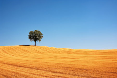 Lonely Tree Standing Standing in Wide Open Country Pasture extreme closeup. Generative AIの素材