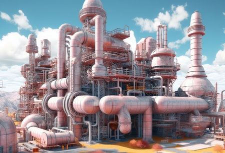 Cartoon Industrial Building or Turbine Gas Station extreme closeup. Generative AIの素材