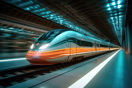 Futuristic Design High Speed Train Motion extreme closeup. Generative AIの素材