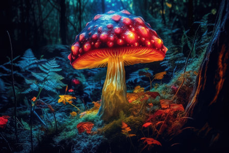 Luminescent Translucide Mushroom with Complex Details extreme closeup. Generative AIの素材