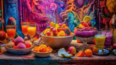 Array of Colorful Sweet Desserts in a Dessert Buffet extreme closeup. Generative AIの素材