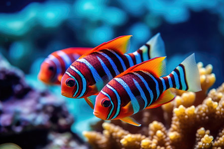 Great Barrier Reef Beautiful Cute Colorful Fishes extreme closeup. Generative AIの素材