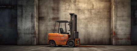 Yellow Forklift in an Empty Warehouse extreme closeup. Generative AIの素材