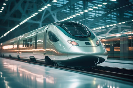 Futuristic Design High Speed Train Motion extreme closeup. Generative AIの素材