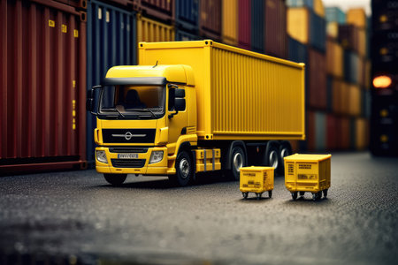 Yellow Container Truck Cargo Freight extreme closeup. Generative AIの素材